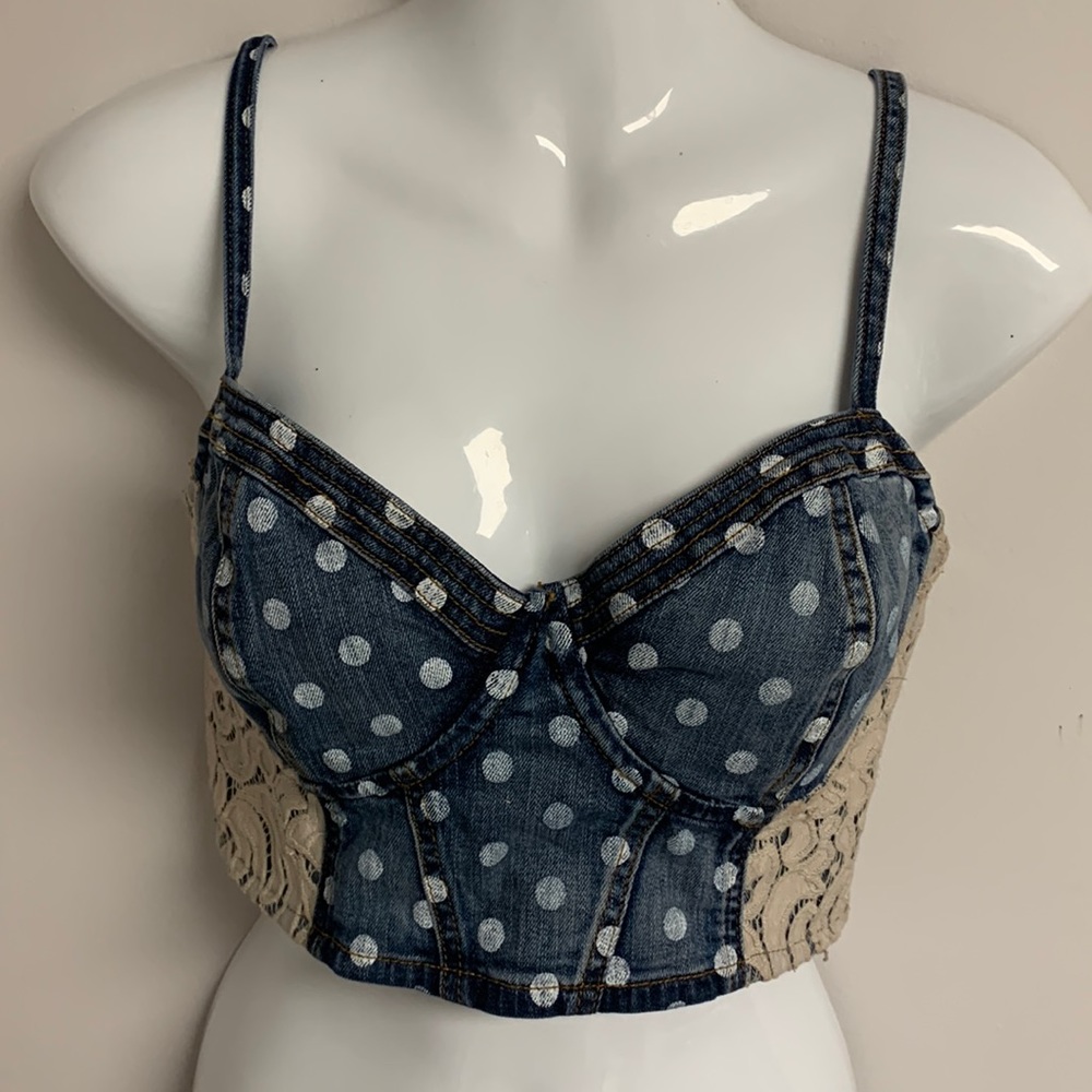 Guess Blue Jean Polka-Dot Denim Halter Top size Medium